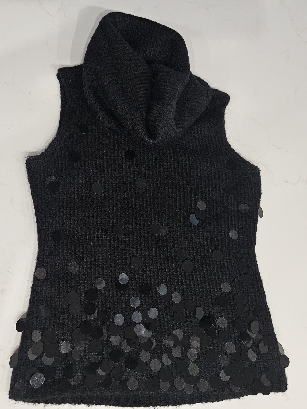 DKNY Black Sequin Cowl Neck Sleeveless Sweater